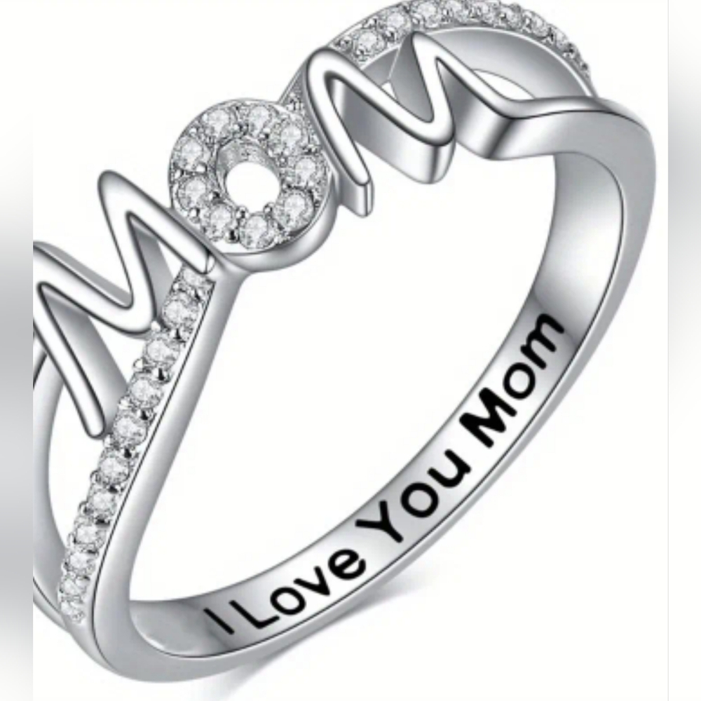 Silver Tone Ring Romantic Statement Band Gift for Mom, I Love You Mom 💝, T2B1P